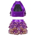 thumbnail image 2 of Rswnyirn Kids Girls Sequins Halter Tiered Crop Top with Skirt Latin Jazz Modern Salsa Samba Rumba Purple 16, 2 of 6