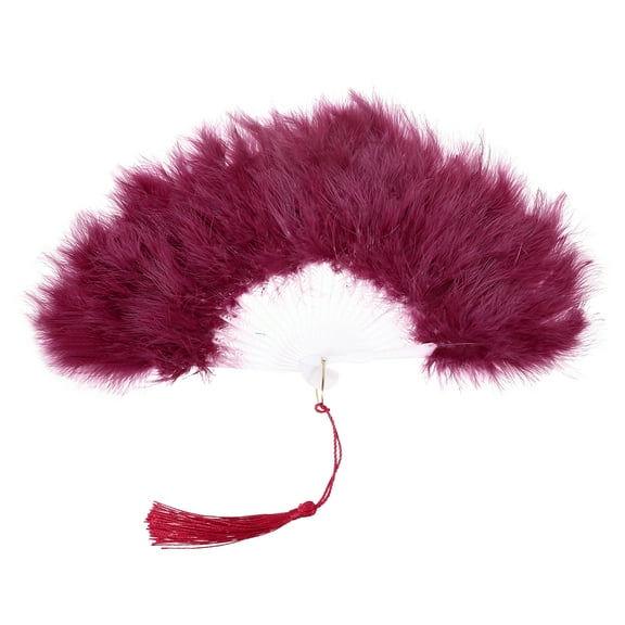 Uxcell Feather Hand Fan Dark Red Vintage Folding Fan Feather Fan Handheld for Halloween Wedding Dancing Decoration