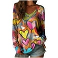 thumbnail image 3 of Xuyuer Cute Heart Graphics T-Shirt Women Valentines Shirt Colorful Dye Love Printed V-Neck Short Sleeves Retro Tee Top, 3 of 3