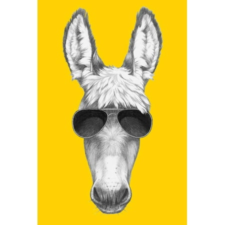 - Portrait of Donkey with Sunglasses. Hand Drawn Illustration. Print Wall Art By victoria_novak