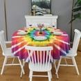 thumbnail image 2 of Rainbow Tie Dye Ray Circle Pattern Round Tablecloth 60"x60",Wrinkle Wipeable Table Cloth for Kitchen Dining Room Picnic Patio Party, 2 of 6