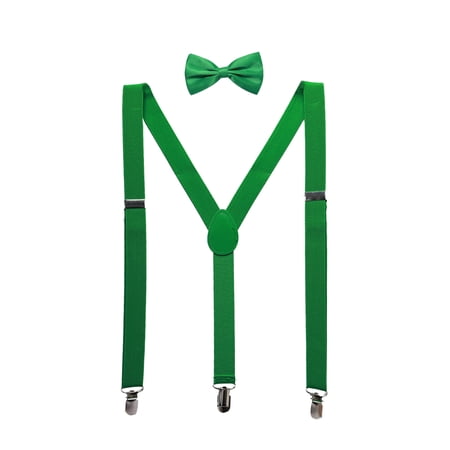 INSPIRE CHIC Unisex Y Shape Elastic Shoulder Strap Adjustable Bow Tie Suspender Set Green Height below 5.3 feet