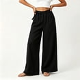 thumbnail image 2 of VBVC Women's Cotton Linen Side Drawstring Pants , High Waisted Wide Leg Trousers For Women , Ladies' Lightweight Pleated Bottoms with Pockets, Black , M-3XL, 2 of 8