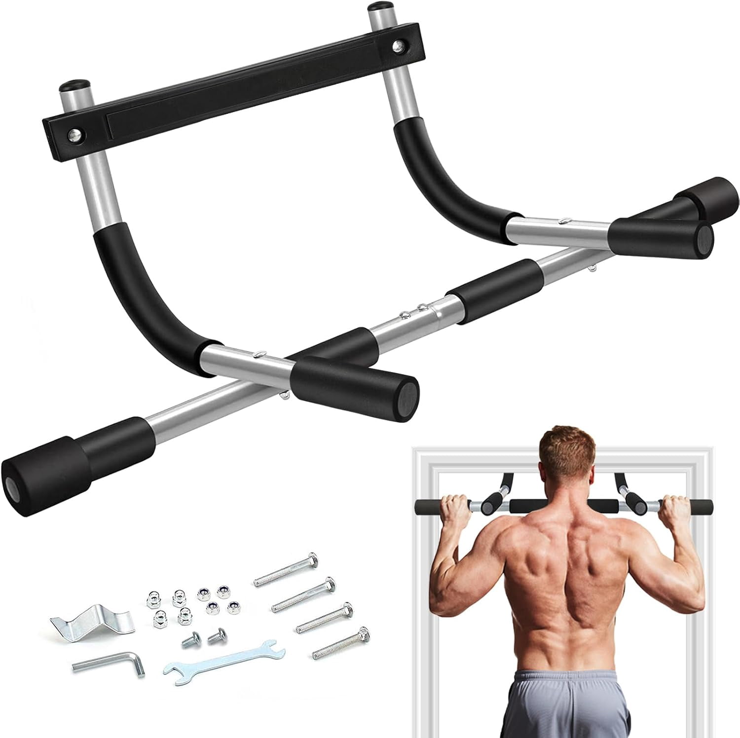 Upgrade Pull Up Bar for Doorway - Max Capacity 440 lbs, Portable Upper Body Workout Bar for Strength Training