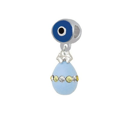 Easter Egg Bead - Light Blue Easter Egg with Multicolored Crystal Band - Blue Evil Eye Charm Bead