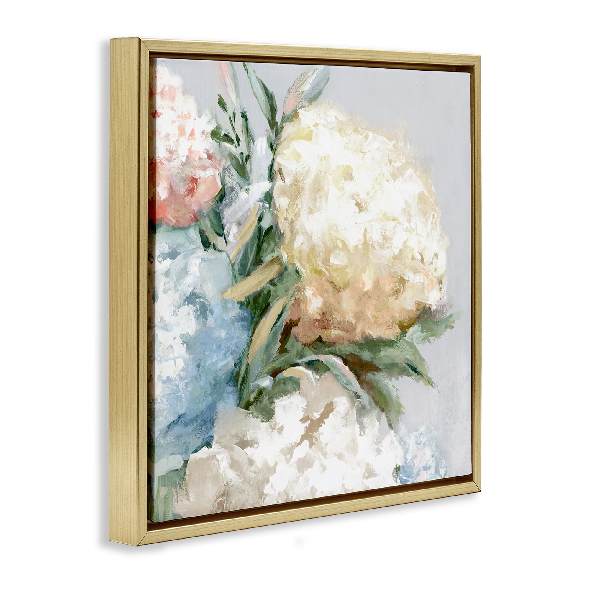Stupell Industries Close Up Hydrangea Blossom Plants & Flowers Painting Gold Floater Framed Canvas Art Print Wall Art, 18 x 18