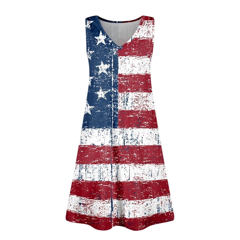 red white and blue midi dress Yuncity Dresses For Women Casual Flowy Short Sleeve V Neck Summer Beach With Pockets Womens 4Th Of July Dress White 2Xl Color:Platinum (Silver)
