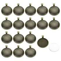 Uxcell Pendant Trays with Transparent Glass Cabochons, 20 Sets 30mm Round Bezel Trays Pendant Dome Tiles, Bronze Tone