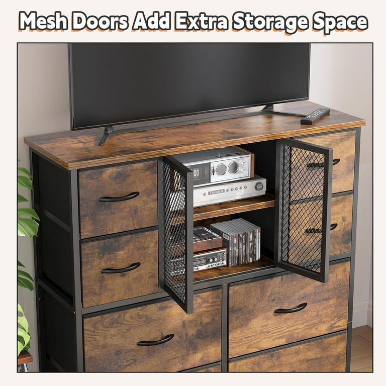 metal mesh dresser Dresser for Bedroom with Mesh Door Tall Dressers & Chests of Drawers with  10 Fabric Drawer Morden Dresser Organizer,Metal Frame,Wood Top,for  Closet,Entryway,Black 38