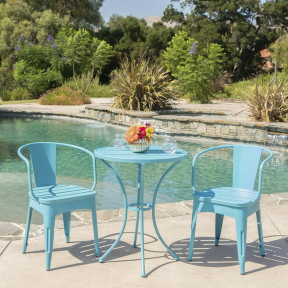 Patio Furniture Sets, COLMAR 3 PC KD METAL SET, Blue Outdoor Patio Furniture Sets,Iron Garden Patio Furniture Sets,