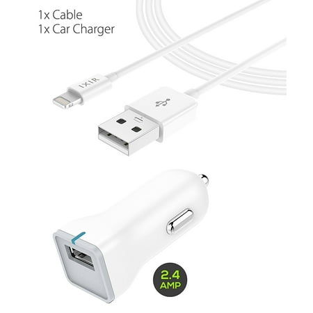 Ixir iPhone 5C Charger Apple Lightning Cable Kit by Ixir - {1 Car Charger 1 Cable}, Apple Certified USB Cables