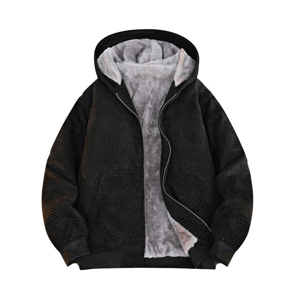 Daznico Jackets for Men,Winter Jacket Heavyweight Hooded Coat Outdoor Warm Lined Full Zip Up Windproof Soft Thermal Casual Loose Fit Retro Coats,Mens Winter Coats,Size:3XL