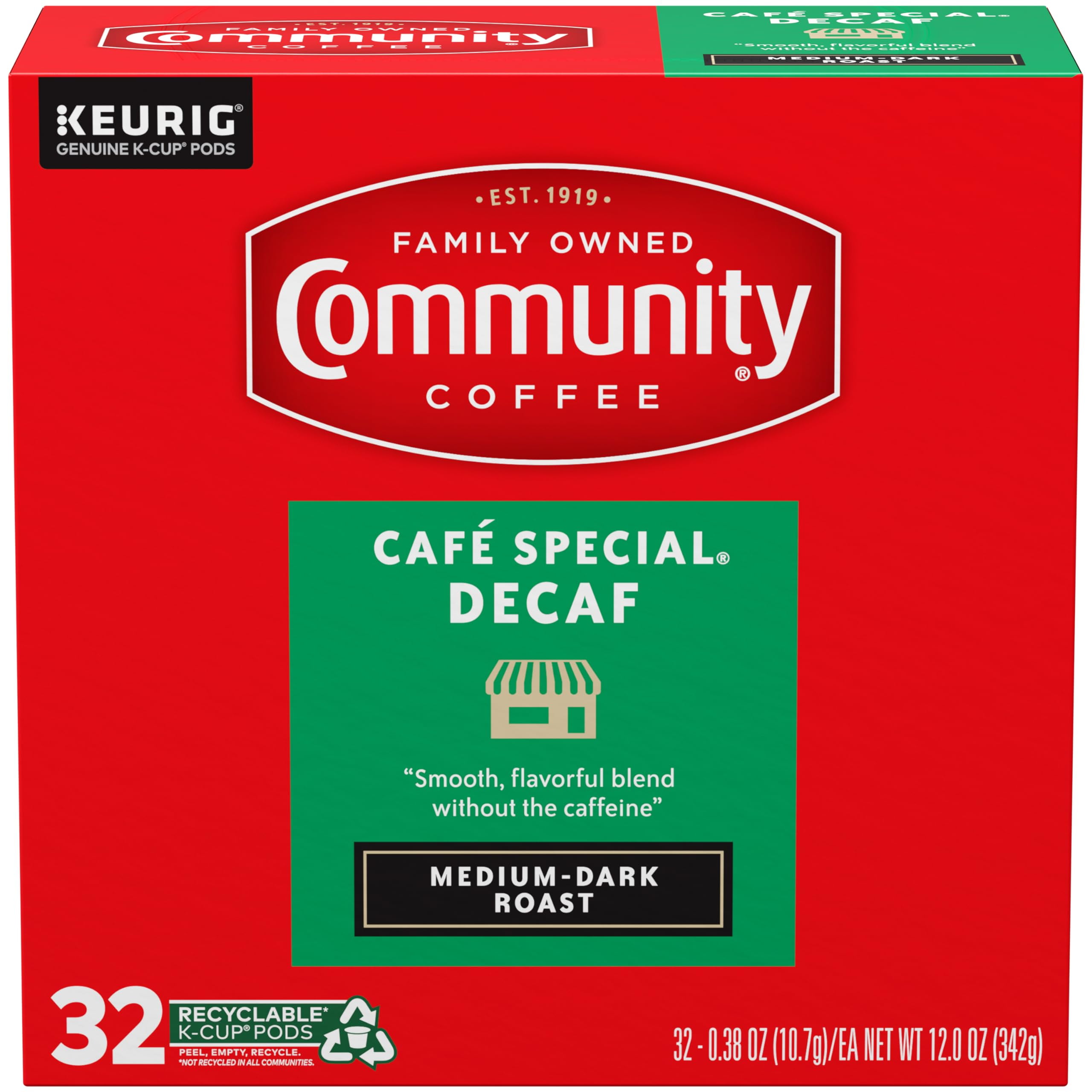 Community Coffee CafÃ© Special Decaf, Medium-Dark Roast, Single-Serve Keurig K-Cup Pods, 32 Count (Pack of 1)
