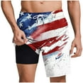 thumbnail image 2 of cllios 4th of July Swimming Trunks Mens Quick Dry Drawstring Elastic Waist Shorts American Flag Print Shorts with Compression Liner and Pockets Swimsuits, 2 of 6