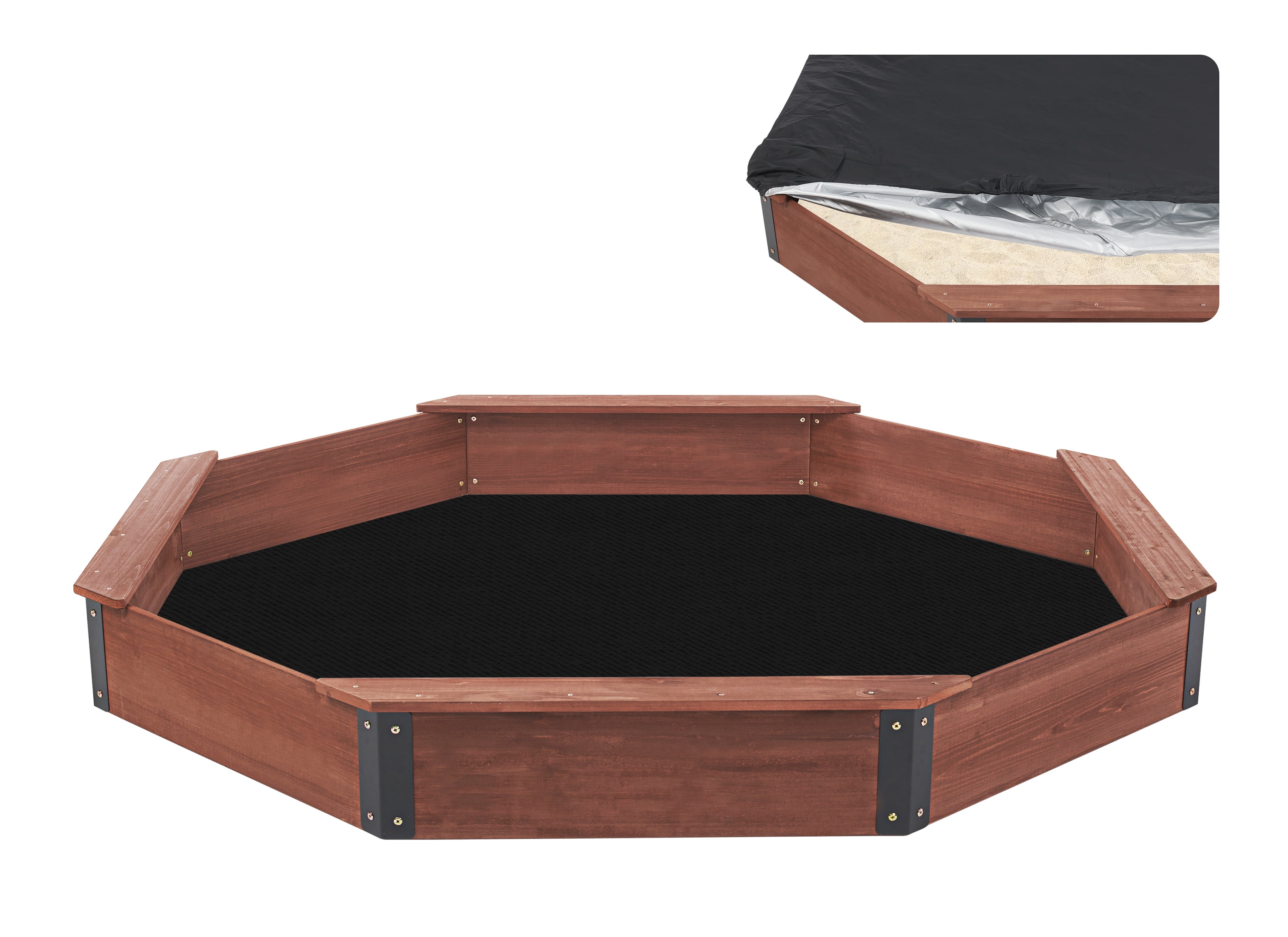 Droad Outdoor Wooden Kids Octagon Sandbox W/ Cover, Bottomless W
