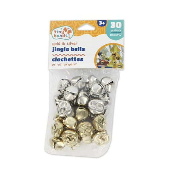 TINY HANDS Gold & Silver Jingle Bells, 30‑Pack, 20 mm, Kids’ Christmas Crafts, Ages 3+