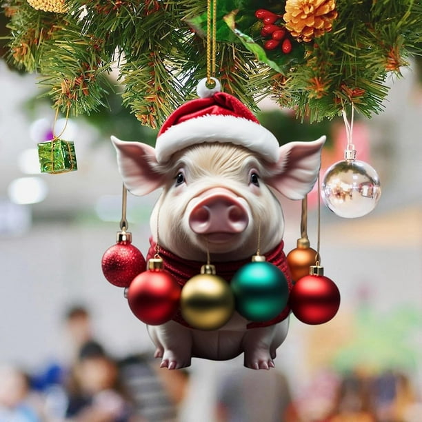 onlyliua ¡ ¡Promoción de Temporada! Colgante Navideño de Acrílico con Forma de Cerdo y Coche Plano para Árbol de Navidad.