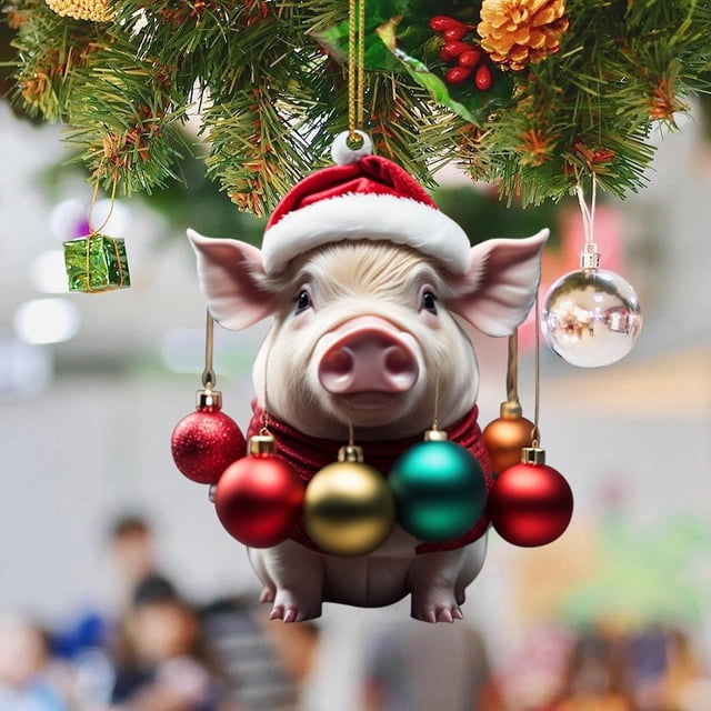 Xihbxyly Colgante Navideño de Cerdo, Adorno Festivo de Acrílico, Llamativo Adorno Navideño, Versátil, Ideal para Decorar La Repisa de La Chimenea, Material Seguro y No Tóxico, 8 X 6 Cm