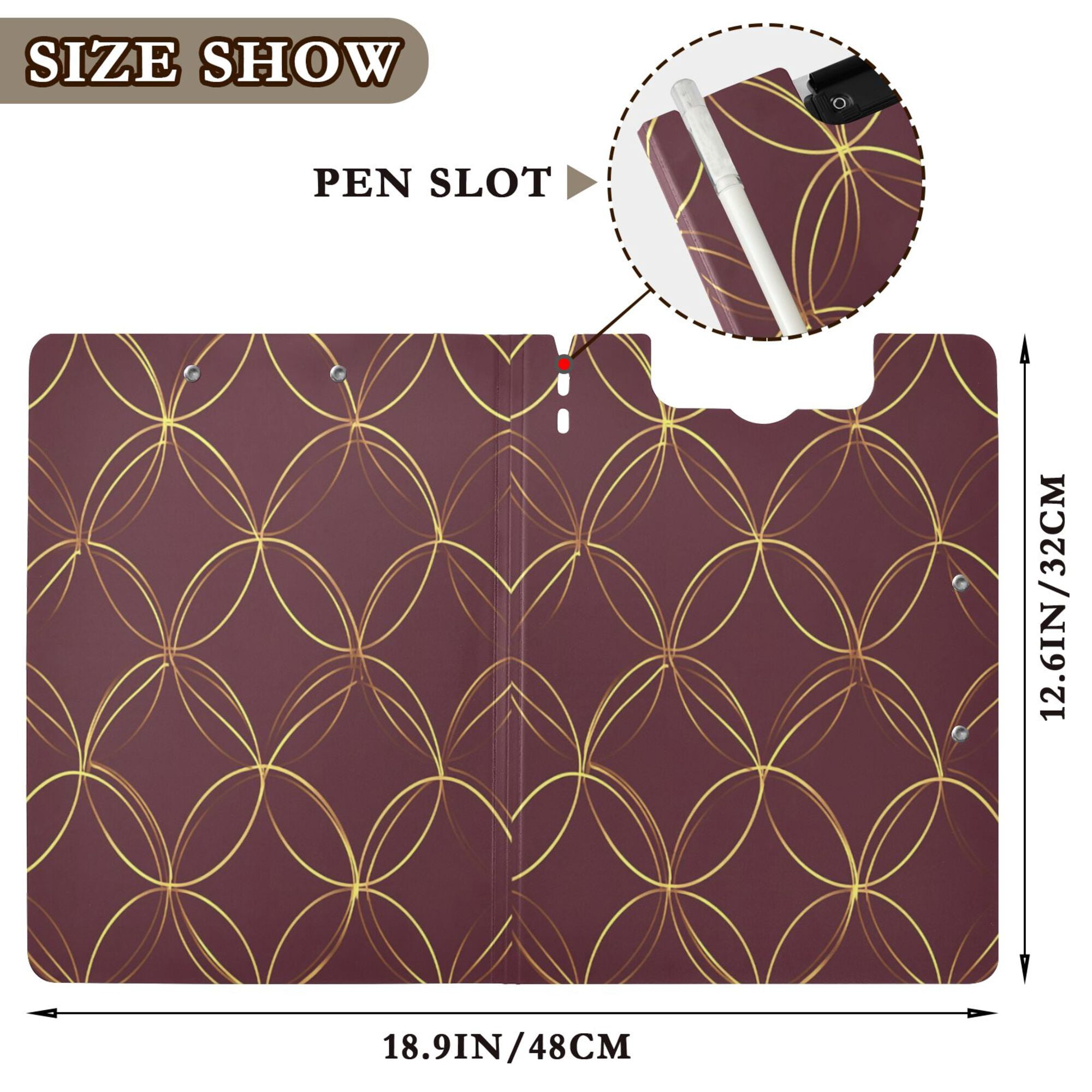FORMRS A4 Clipboard Folder with Pen Holder Horizontal Foldable School Office Binder, Circular Gold Pattern