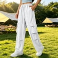 thumbnail image 2 of Womens High Waist Belted Cargo Wide Leg Pants Quick Dry Solid Straight Pockets Casual Long Trousers for Summer Outdoor Streetwear White XL(XL), 2 of 6