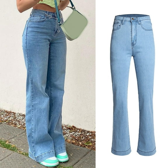 Womens Solid Color Mid Waist Casual Stretch Jeans Loose Jeans Womens Pants Straight Leg Pants Womens Long Pants on Pants Women High Waist Denim Pants Denim Waist Women Designer Pants Boyfriend