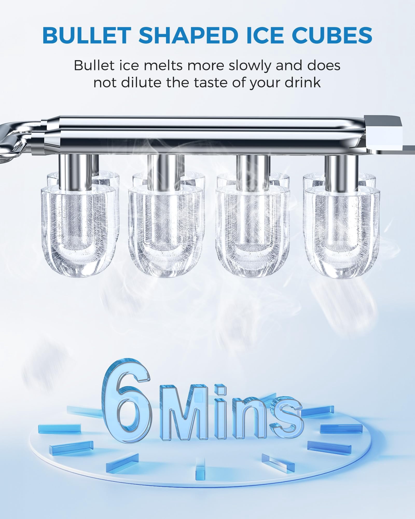 Auseo Countertop Ice Maker Machine 26 lbs/24H, 2 Sizes of Bullet Ice, 9 Bullet-Shaped Ice in 6 Min, Auto-Cleaning, Black