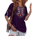thumbnail image 3 of DYMADE Women Plus Size Ethnic Style Printed Round Neck Short Sleeved T-shirt Top, 3 of 4