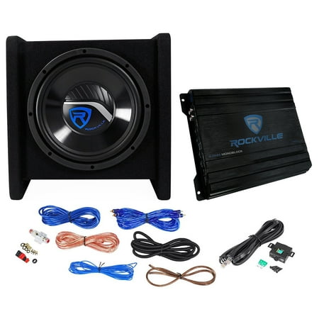 Rockville RV10.1D 500w 10" Loaded Car Subwoofer Enclosure+Mono Amplifier+Amp Kit