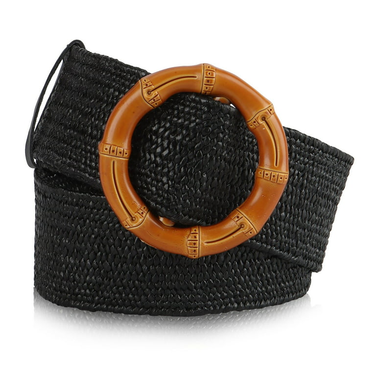 Gustave Stretch Straw Woven Waist Belt for Women Fashion Boho Dress Belt  Elastic Wide Braided Belts