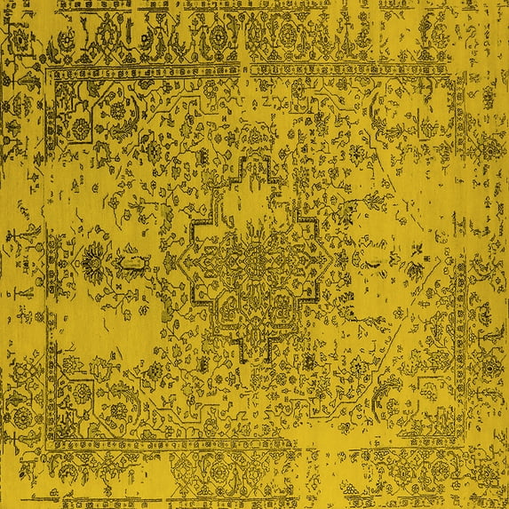 Ahgly Company Indoor Square Oriental Yellow Industrial Area Rugs, 8' Square