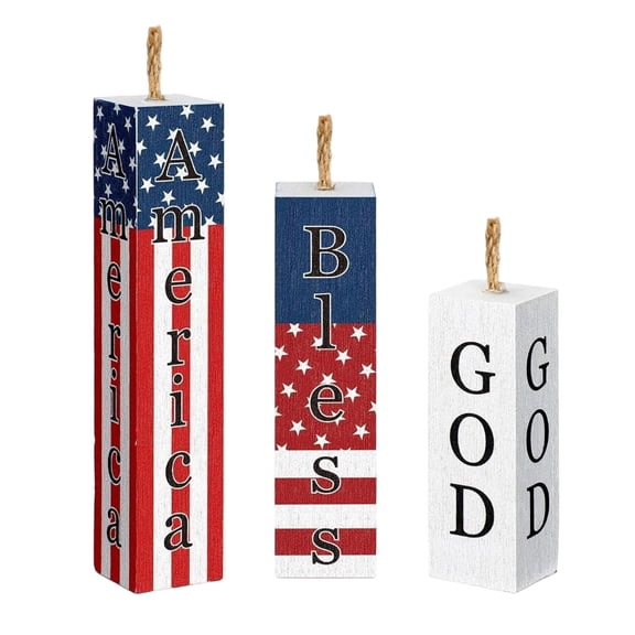 Memorial Day Saving!4th of July Decorations, Patriotic 4th Of July Wooden Block Decor Set US A Star Strip Es Table Centerpiece For Independence Day Memorial Day Veterans Day