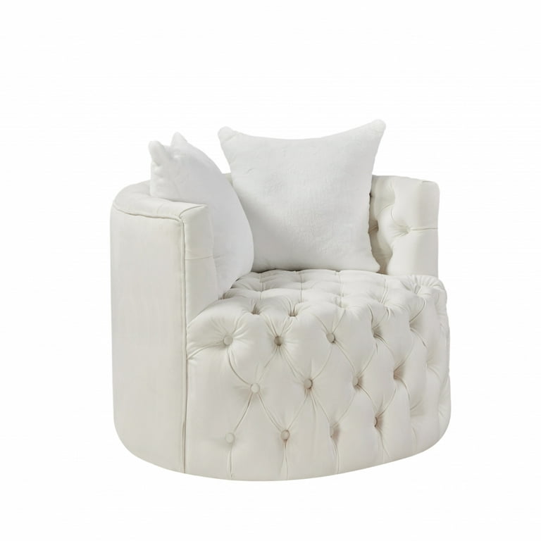  360°Swivel Barrel Accent Chair with Pillows, Velvet