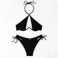 thumbnail image 5 of Women's One-Piece Swimsuits Women's One Piece Swimsuits Women's fashionable casual solid color split style lace up swimsuit set Black M, 5 of 7