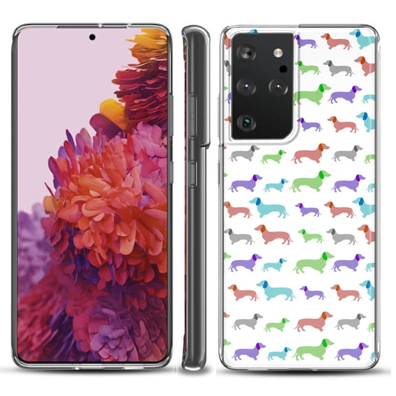 Slim-Fit Lightweight Protective Phone Case compatible with Samsung Galaxy S21 ULTRA 5G, by OneToughShield ® - Colorful Dachshund/Puppy