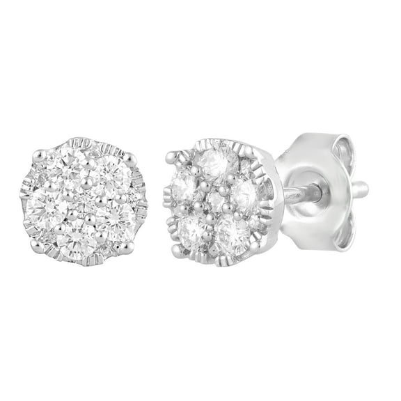 Unique Moments 1/2 Ct Round Lab Grown Diamond Cluster Stud Earring in Silver for Women (H-I, SI-I1)
