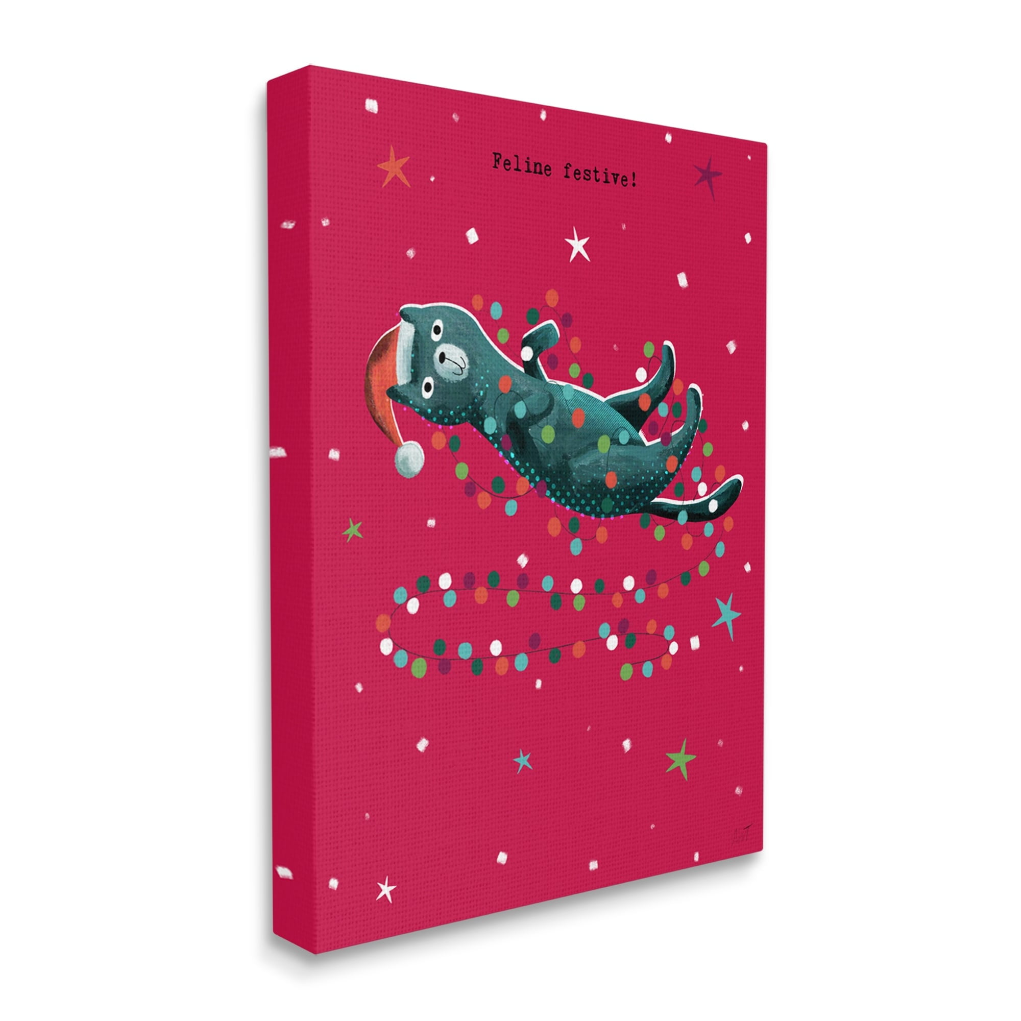 Stupell Industries Feline Festive Christmas Cat Holiday Painting Gallery Wrapped Canvas Print Wall Art