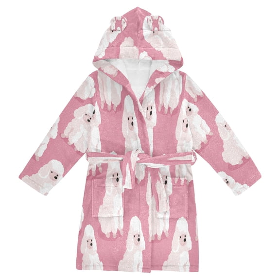 RMDQTR Hooded Fleece Bathrobe with Removable Belt and Pockets Soft and Absorbent for Home, Pool, Beach, Halloween, and Christmas Wear Cute White Dogs