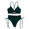 thumbnail image 4 of Efsteb 2 Piece High Waisted Bikini Set for Women V Neck Backless Strap Split Swimsuit Solid Color Drawstring Two Piece Bathing Suit (Army Green,L), 4 of 5