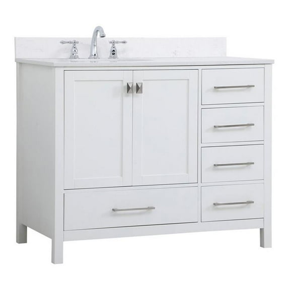 42 inch Single Bathroom Vanity in White with Backsplash