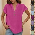 thumbnail image 1 of Tops básicos para mujer,Blusa de algodón con cuello en V para mujer, manga corta, dobladillo abotonado, informal, para uso diario y en casa, sopatenor, 1 of 8
