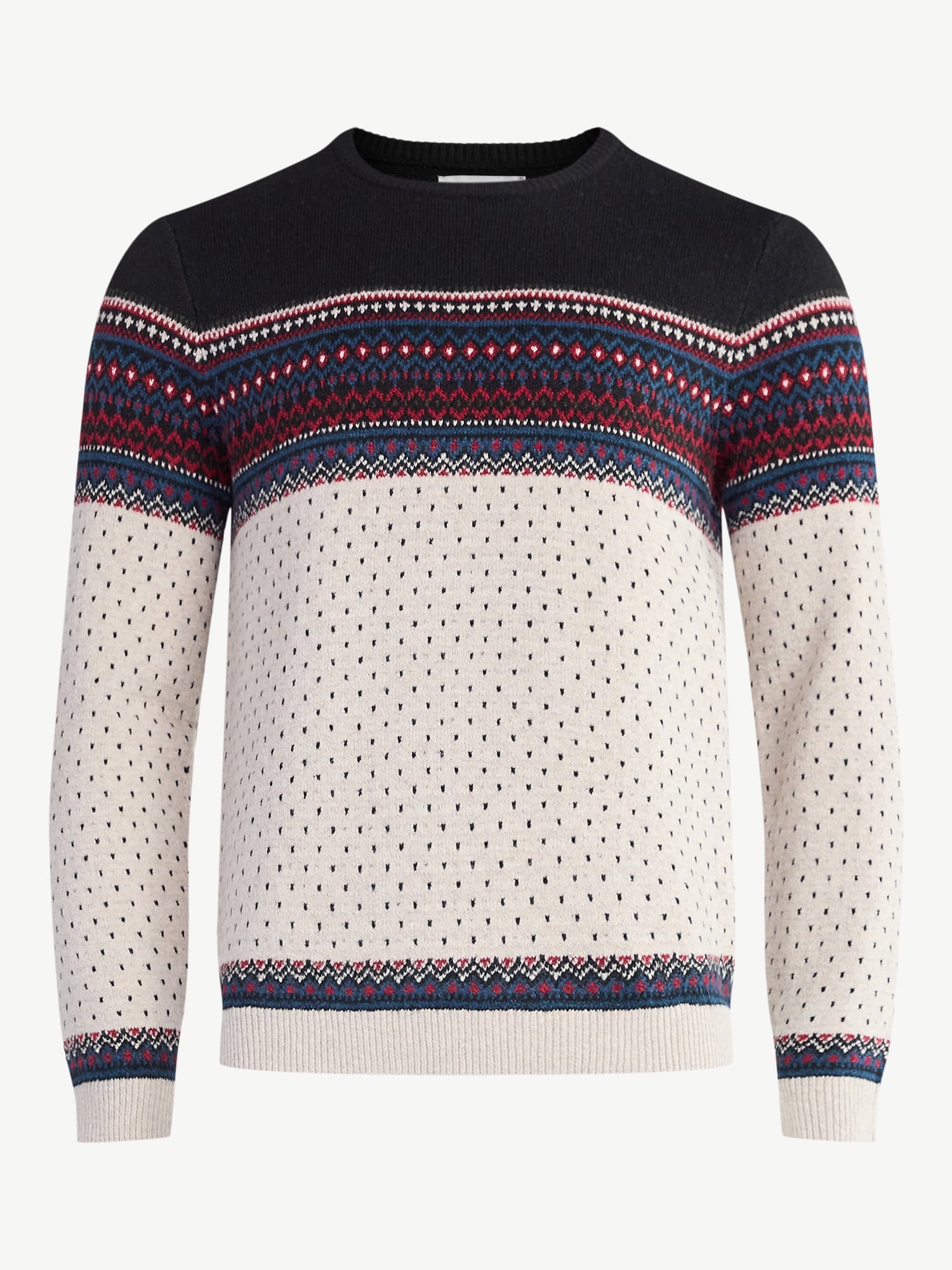 Free Assembly Men's Fair Isle and Print Sweater with Long Sleeves, Size XS-3XL