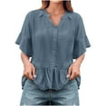 thumbnail image 4 of Weiqiqre Women Blouses Button Down Short Sleeve Tops Ruffle Tiered Loose Fit Peplum Tops, 4 of 9
