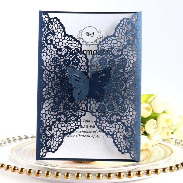 Tarjetas de invitación de boda cortadas con láser, cubiertas de mariposa, decoraciones personalizadas, suministros de tarjetas de papel para fiesta de compromiso de cumpleaños, 50 unidades