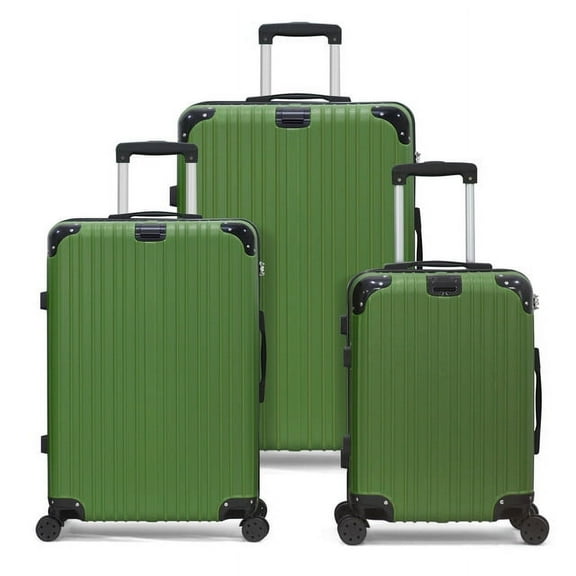 Hikolayae Crossroad Collection Hardside Spinner Luggage Sets in Stripe Green, 3 Piece - TSA Lock