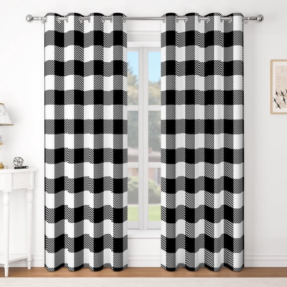 Nanqianyi Black White Buffalo Plaid Blackout Curtains,2 Panels,42x63 in,Thermal Insulated Grommet Drapes For Living Room Bedroom