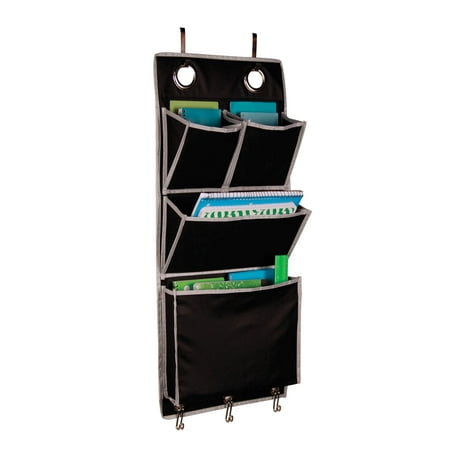 Over the Door Magazine Storage Pockets Hooks Books Organizational Back to School Office Home, 14'W x32H, Color: Black