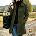 thumbnail image 3 of Women's Mid Length Wool Coat Lapel Collar Long Sleeve Button Front Classic Office Coat, 3 of 8