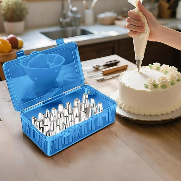 42-Peg Cake Decorating Tip Storage Box – Fixed Pins, Stackable & Portable, Dust/Water-Resistant Organizer for Piping Tips (Blue)