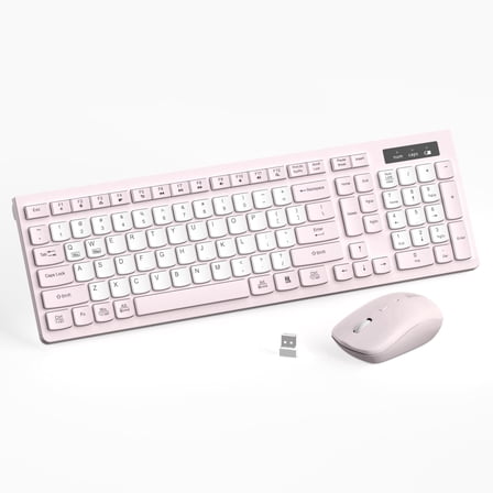 Wireless Keyboard and Mouse Combo, 12 Multimedia and Shortcut Keys, 3-Year Battery Life, 2.4G Wireless keyboard and mouse for Mac, PC, Laptop, Windows, Desktop ( Creaem Pink)