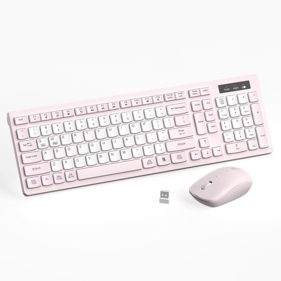 Wireless Keyboard and Mouse Combo, 12 Multimedia and Shortcut Keys, 3-Year Battery Life, 2.4G Wireless keyboard and mouse for Mac, PC, Laptop, Windows, Desktop ( Creaem Pink)